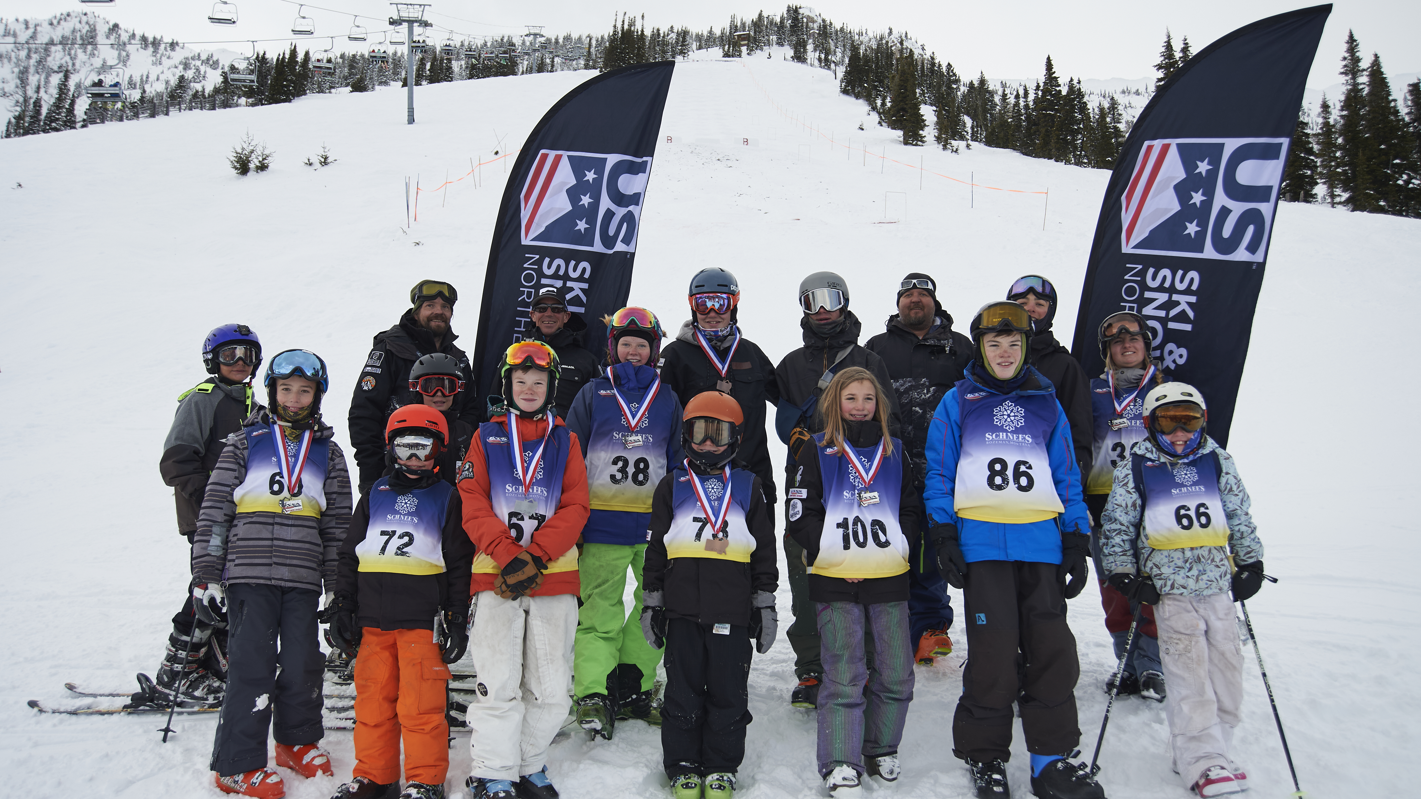 Medalists pose for a photo at the 2018 Northern Division Freestyle Championships at
Bridger Bowl, Montana. Photo credit: Kelly Gorham.